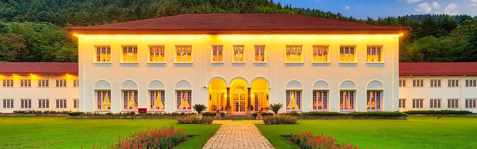 The LaLiT Grand Palace, Srinagar, lit at dusk